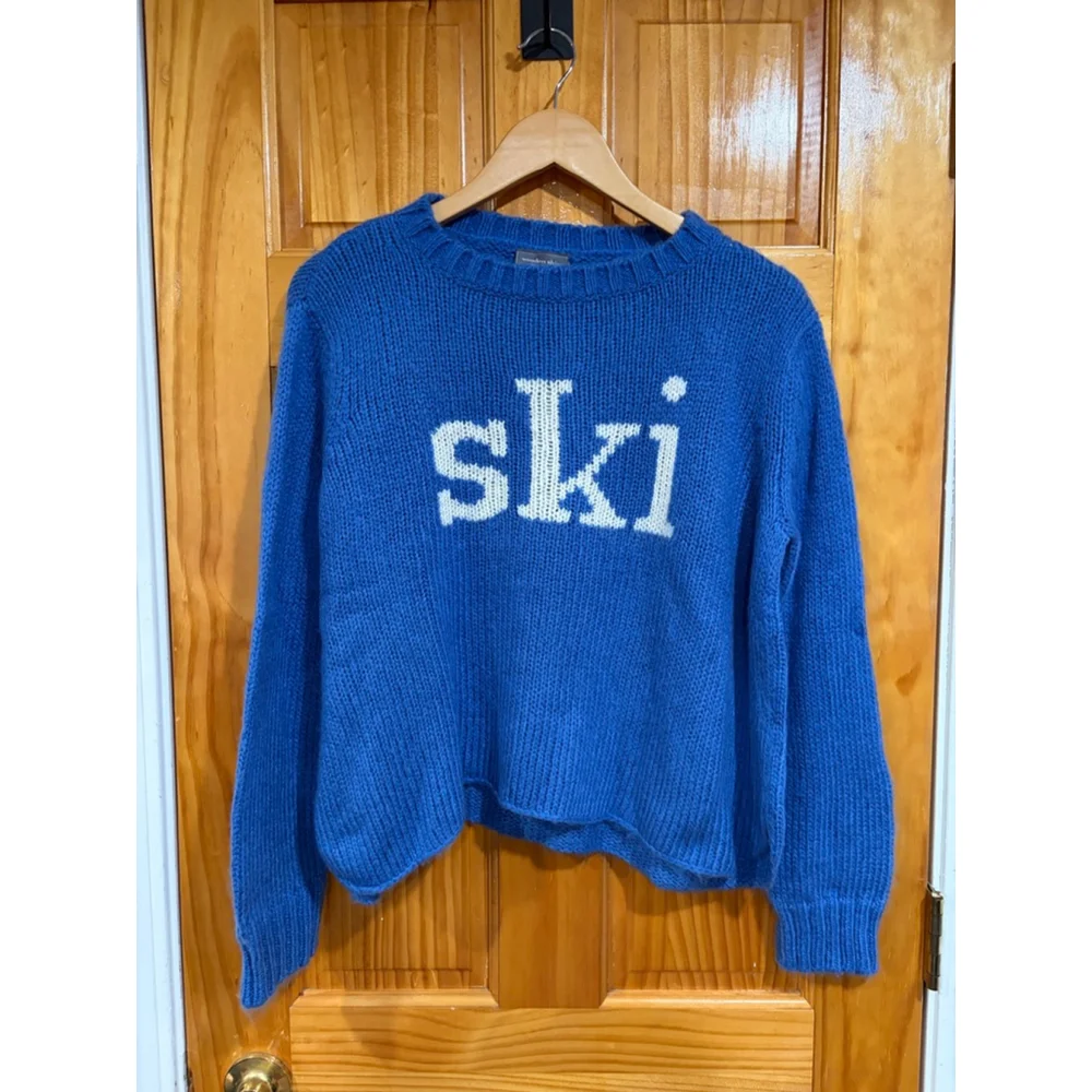 Wooden Ships Ski Sweater Blue Chunky Knit Apres Ski Aspen Cozy Cottagecore XS - Picture 2 of 7